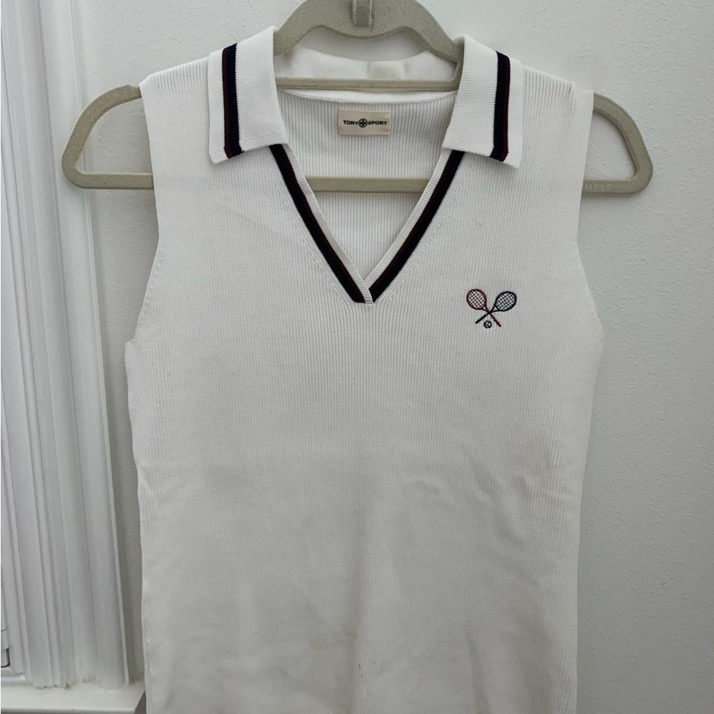 Tory Sport Fitted White Black Polo Tank Top